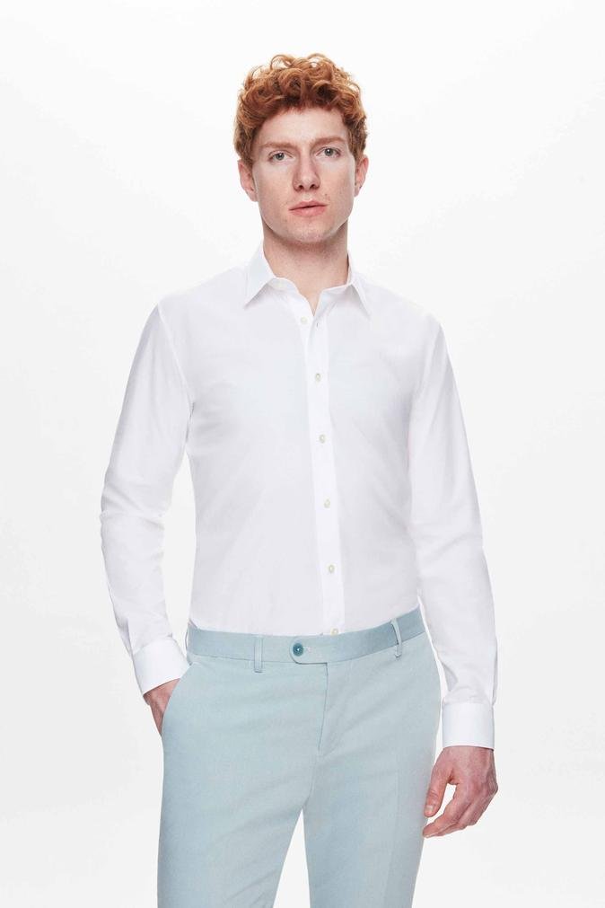 Tween Slim Fit Beyaz Düz Easy Care Gömlek - 8683408602735 | Damat Tween