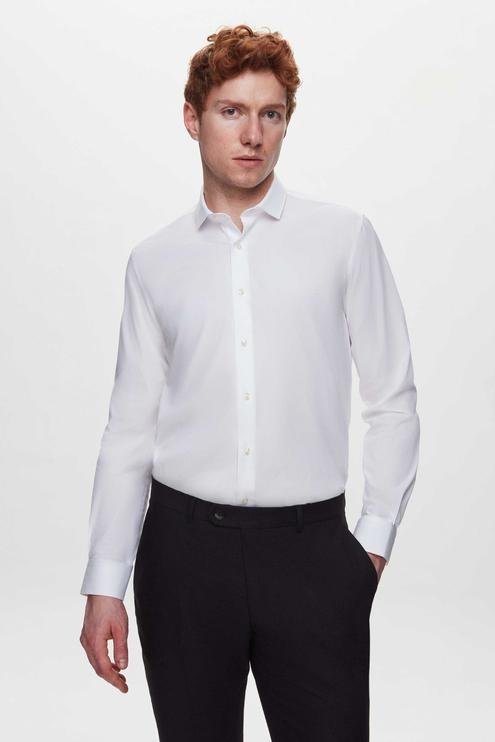 Tween Slim Fit Beyaz Düz Easy Care Gömlek - 8683408602964 | Damat Tween