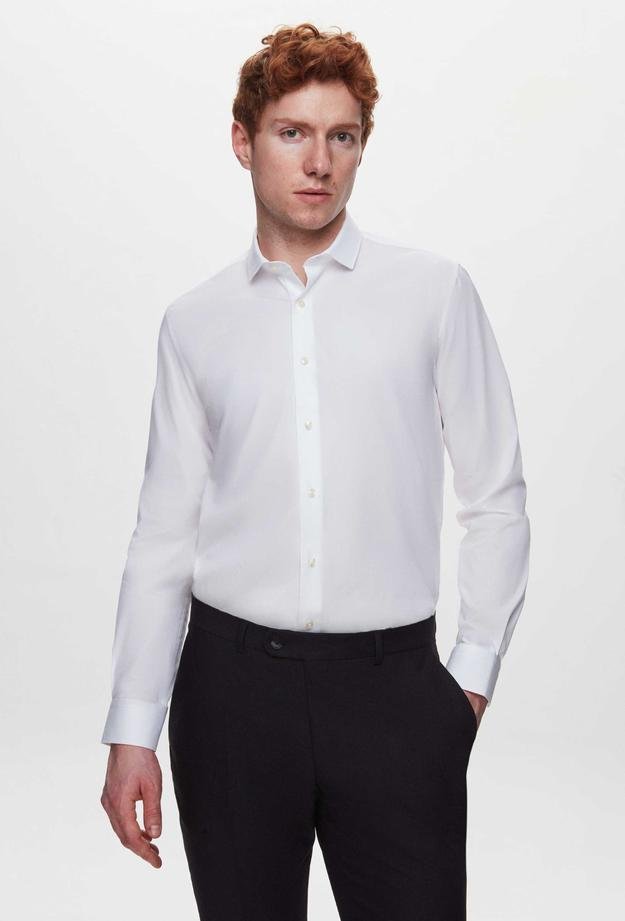 Tween Slim Fit Beyaz Düz Easy Care Gömlek - 8683408602964 | Damat Tween