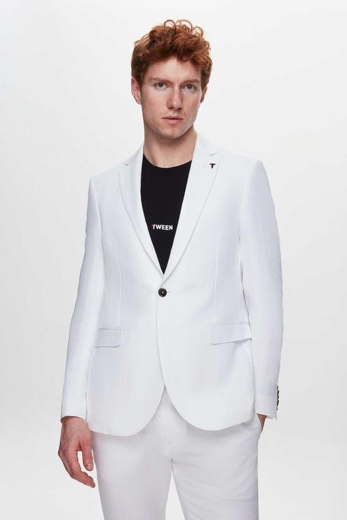 Tween Slim Fit Beyaz Lyocell-Keten Karışımlı Takim Elbise - 8683408708901 | Damat Tween