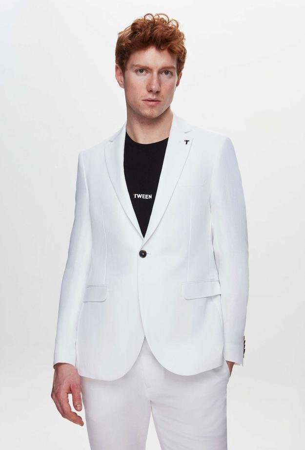 Tween Slim Fit Beyaz Lyocell-Keten Karışımlı Takim Elbise - 8683408708901 | Damat Tween