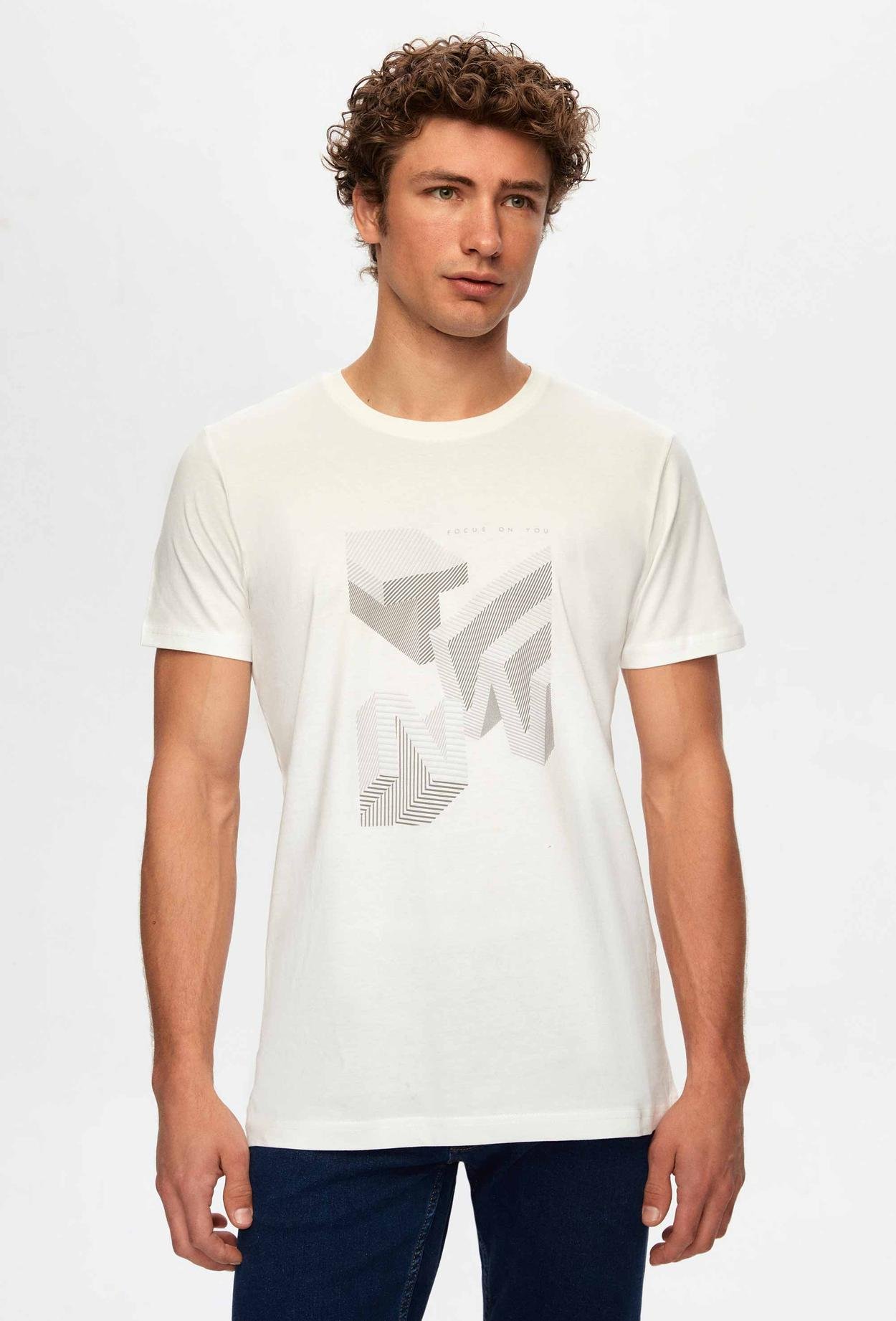 Twn Slim Fit Beyaz Baskılı T-Shirt