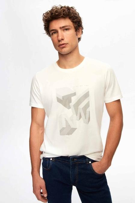 Twn Slim Fit Beyaz Baskılı T-Shirt - 8683925105634 | D'S Damat