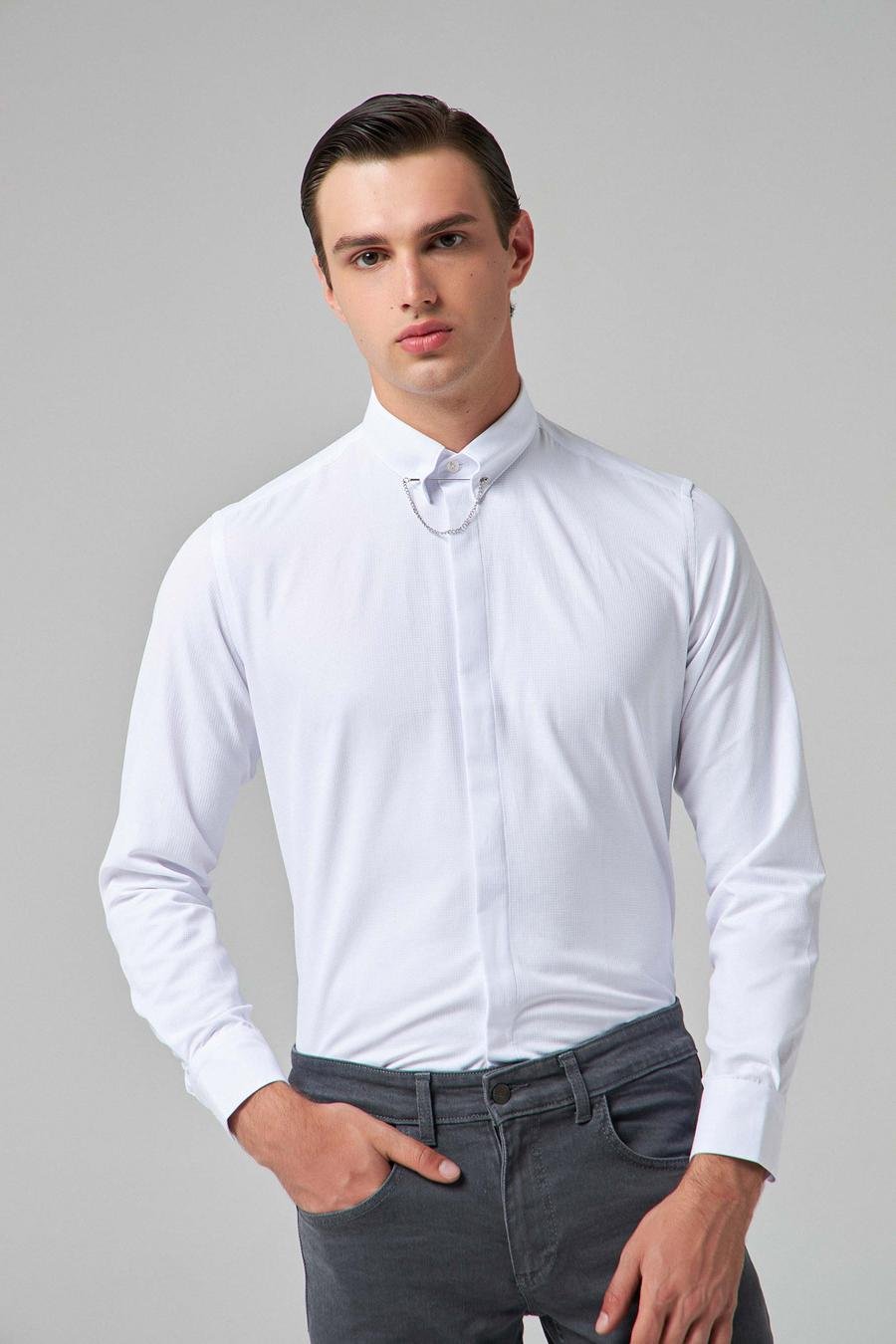 Twn Slim Fit Beyaz Armürlü Gömlek - 8683219505201 | D'S Damat