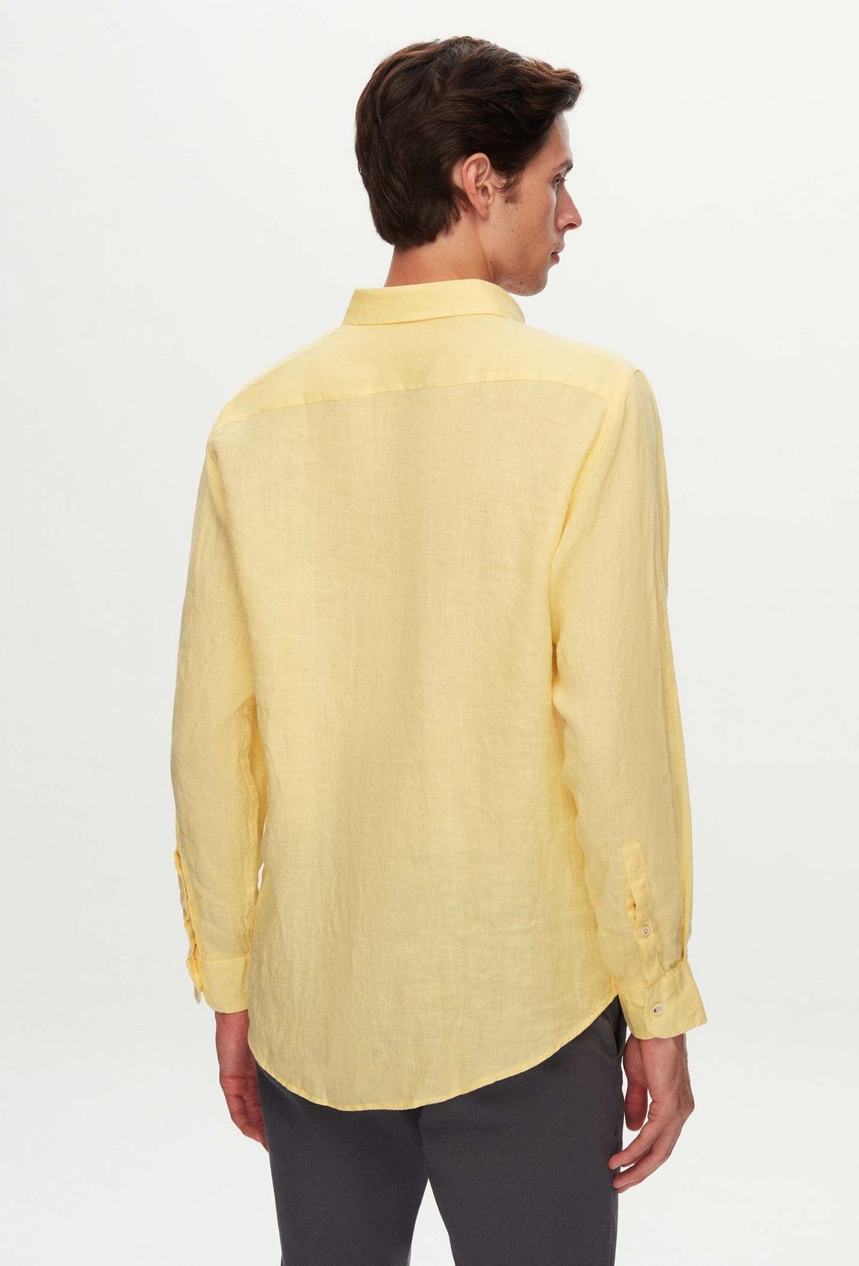 Ds Damat Comfort Sarı Düz Keten Gömlek