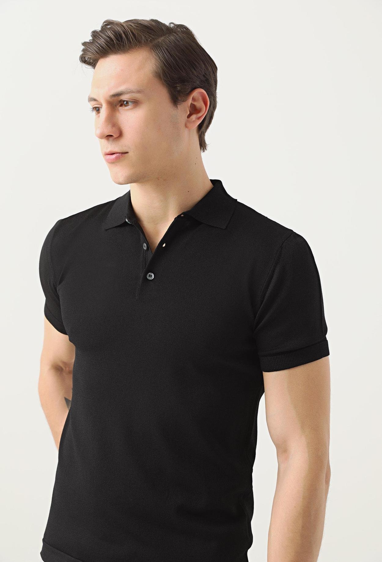 Ds Damat Slim Fit Siyah Düz Örgü T-Shirt
