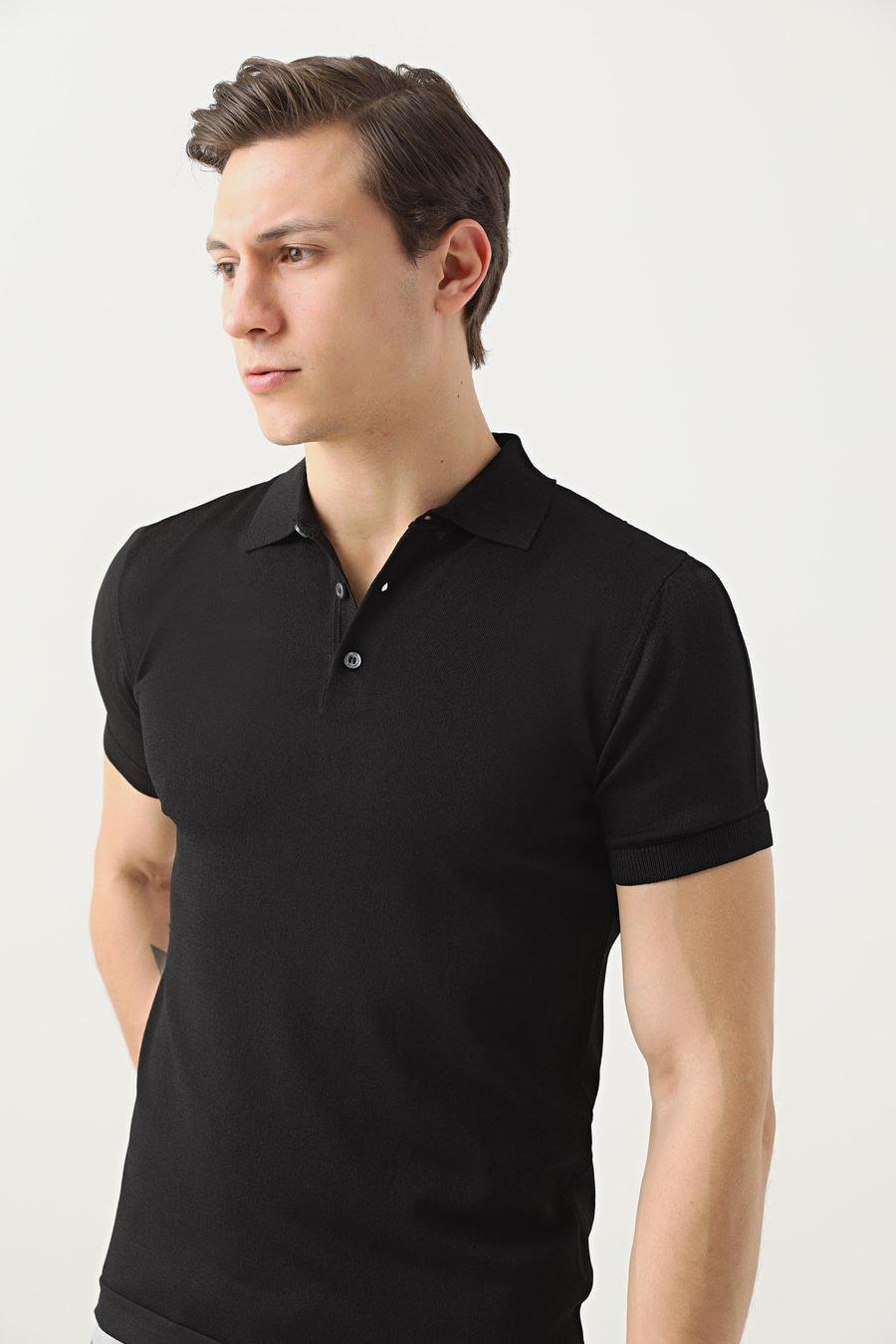 Ds Damat Slim Fit Siyah Düz Örgü T-Shirt - 8683219871474 | D'S Damat