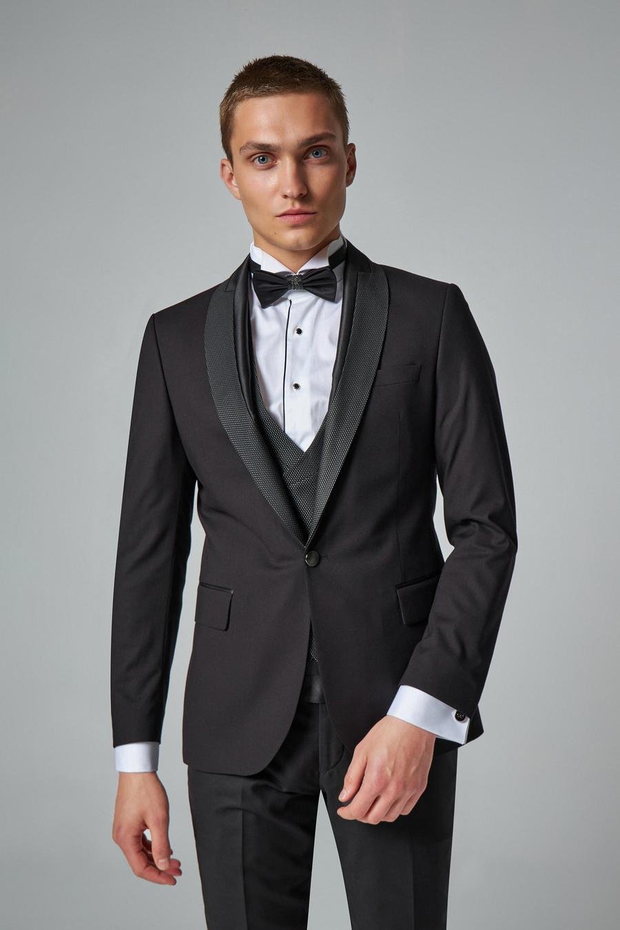Ds Damat Slim Fit Siyah Düz Damatlık & Smokin Yelekli Takim Elbise - 8683925029848 | D'S Damat
