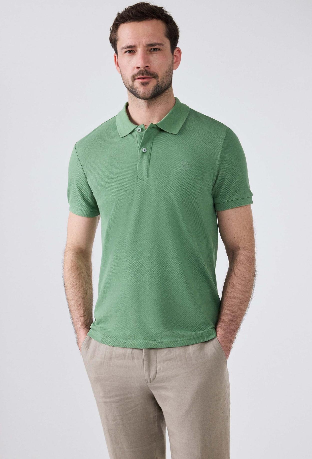 Ds Damat Regular Fit Açık Yeşil %100 Pamuk Polo Yaka Nakışlı T-Shirt