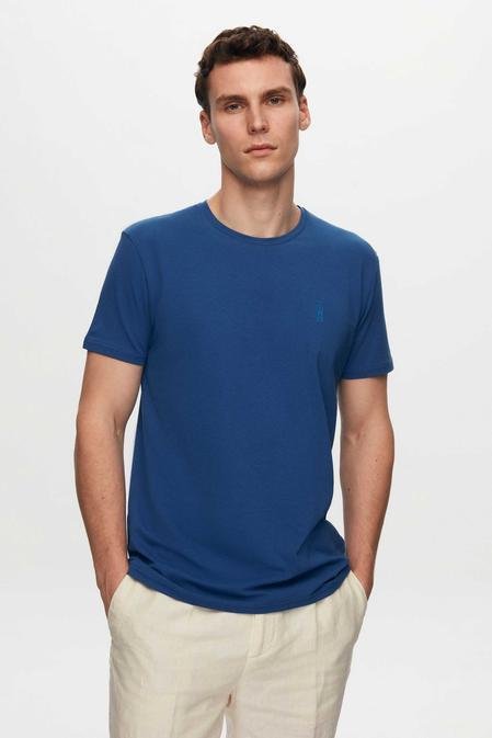 Twn Slim Fit Kobalt Düz Örgü Twn Logo Baskılı Strech Pamuklu T-Shirt - 8683219038112 | D'S Damat