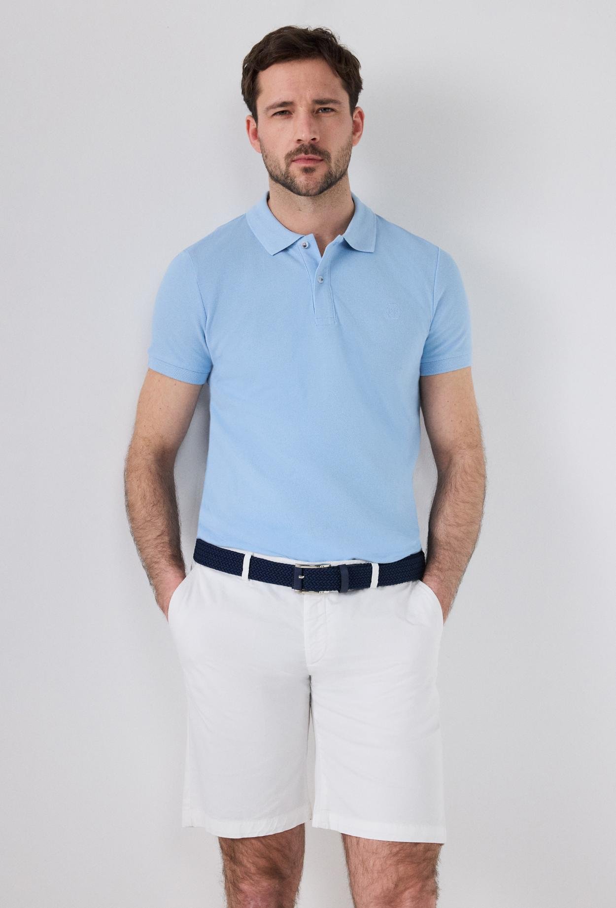 Ds Damat Regular Fit Açık Mavi %100 Pamuk Polo Yaka Nakışlı T-Shirt