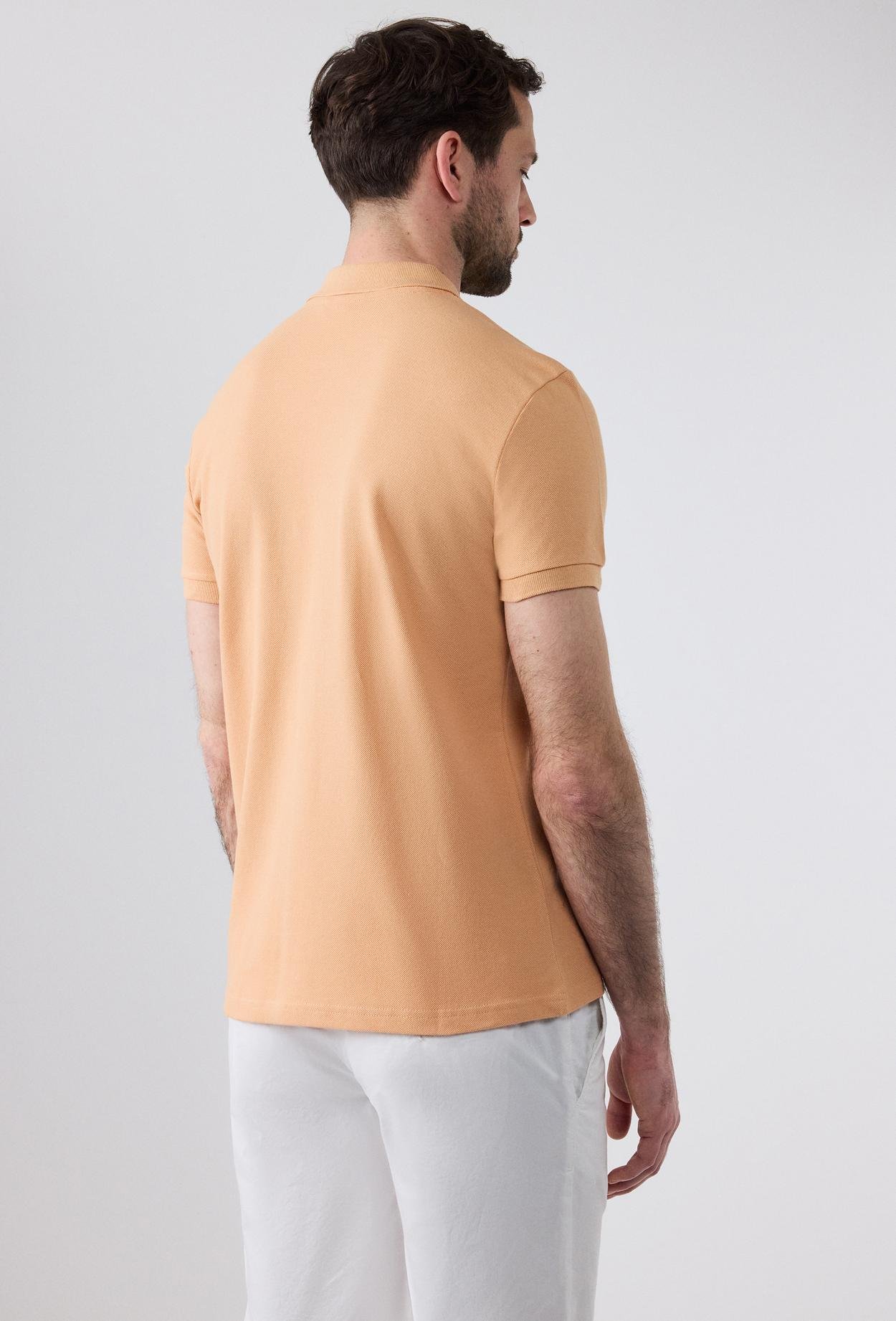 Ds Damat Regular Fit Kayısı %100 Pamuk Polo Yaka Nakışlı T-Shirt