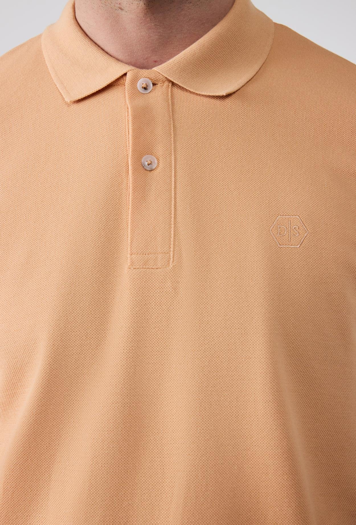 Ds Damat Regular Fit Kayısı %100 Pamuk Polo Yaka Nakışlı T-Shirt
