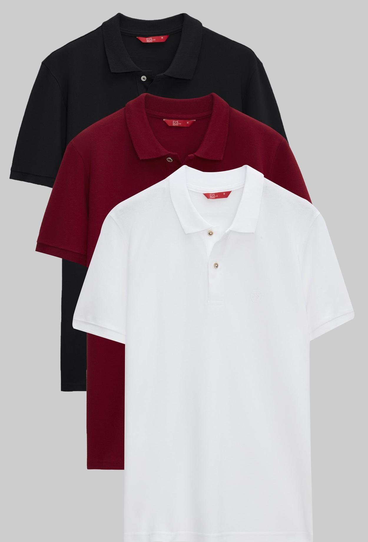 Ds Damat Regular Fit Siyah/Bordo/Beyaz Pike Dokulu %100 Pamuk Polo Yaka T-Shirt