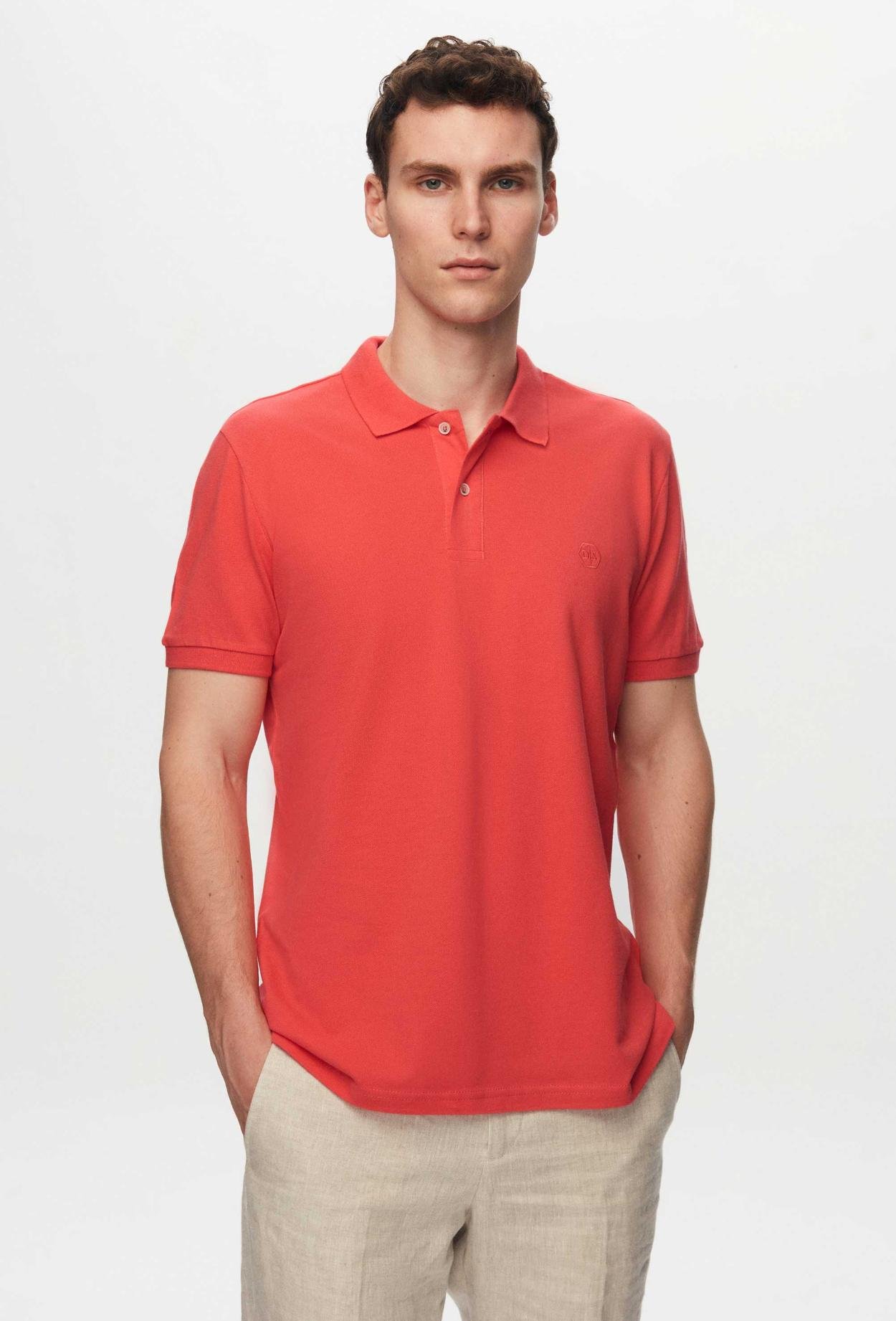 Ds Damat Regular Fit Flamingo/Açık Sarı/Turkaz Pike Dokulu %100 Pamuk Polo Yaka T-Shirt
