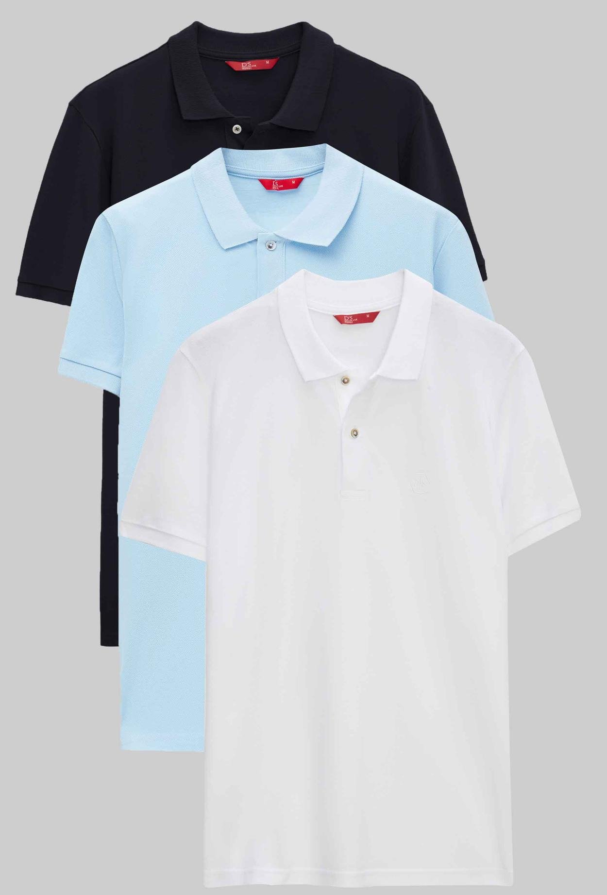 Ds Damat Regular Fit Lacivert/Açık Mavi/Beyaz Pike Dokulu %100 Pamuk Polo Yaka T-Shirt