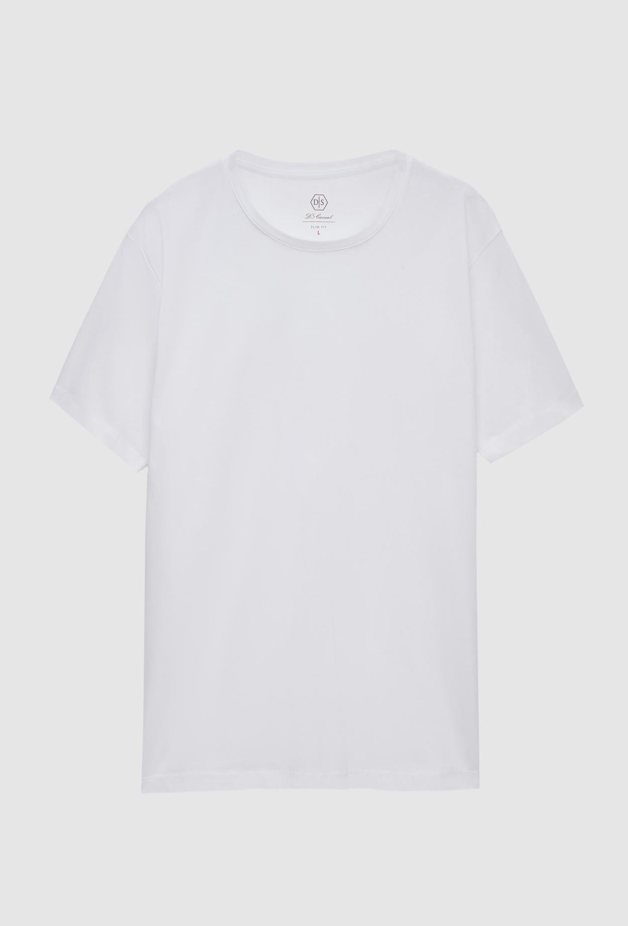 Ds Damat Slim Fit Beyaz %100 Pamuklu T-Shirt