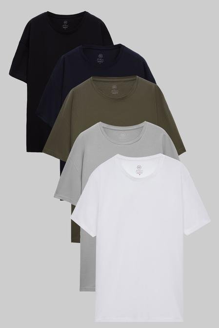 Ds Damat Oversize Siyah/Lacivert/Haki/Gri/Beyaz 5'Li Oversize %100 Pamuk T-Shirt - 8683578035050 | D'S Damat