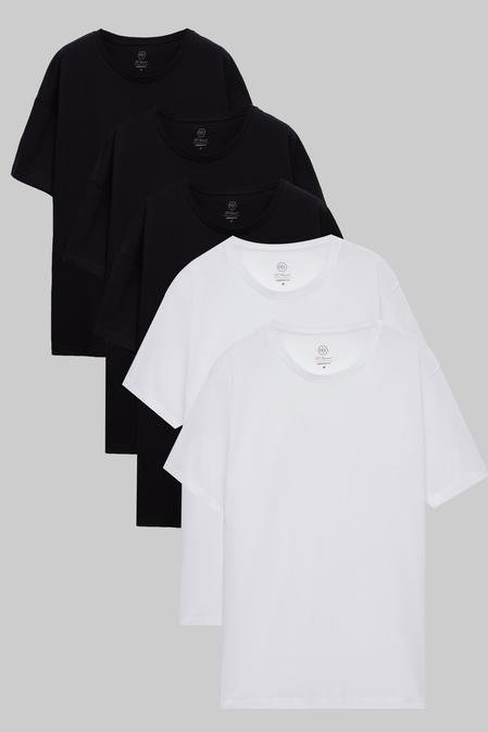 Ds Damat Oversize Siyah/Beyaz 5'Li Oversize %100 Pamuk T-Shirt - 8683578032325 | D'S Damat
