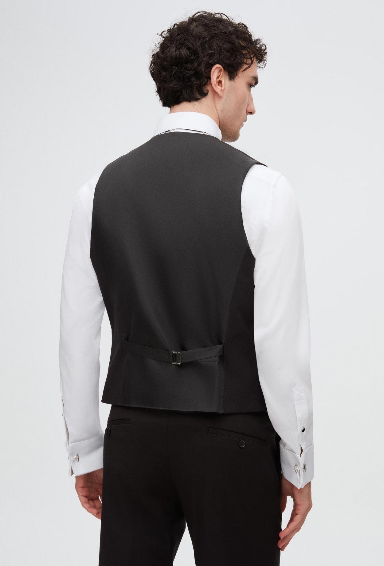 Twn Slim Fit Siyah Düz Çıkma Yaka Damatlık & Smokin Yelekli Takim Elbise