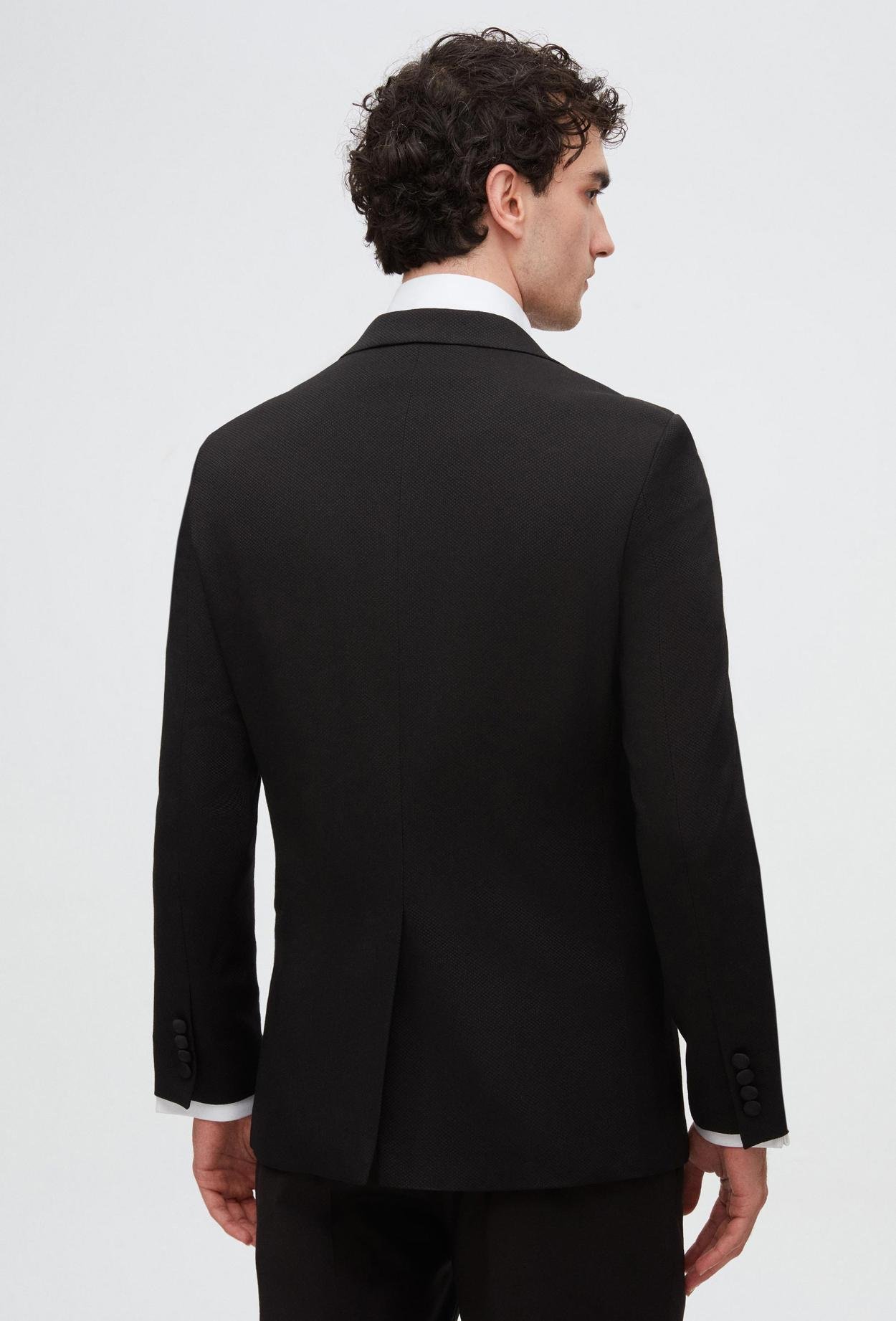 Ds Damat Slim Fit Siyah Armürlü Çıkma Yaka Damatlık & Smokin Takim Elbise