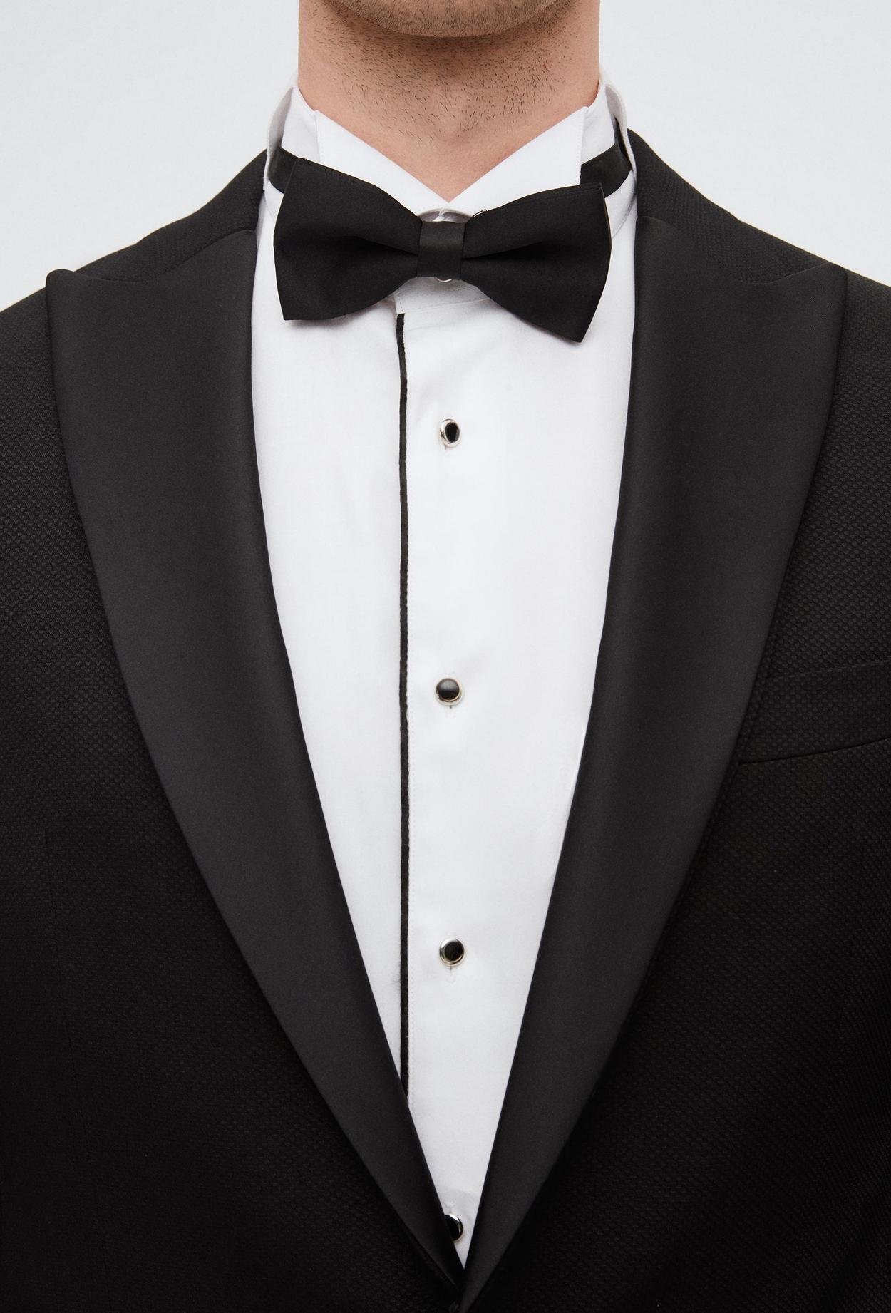Ds Damat Slim Fit Siyah Armürlü Çıkma Yaka Damatlık & Smokin Takim Elbise