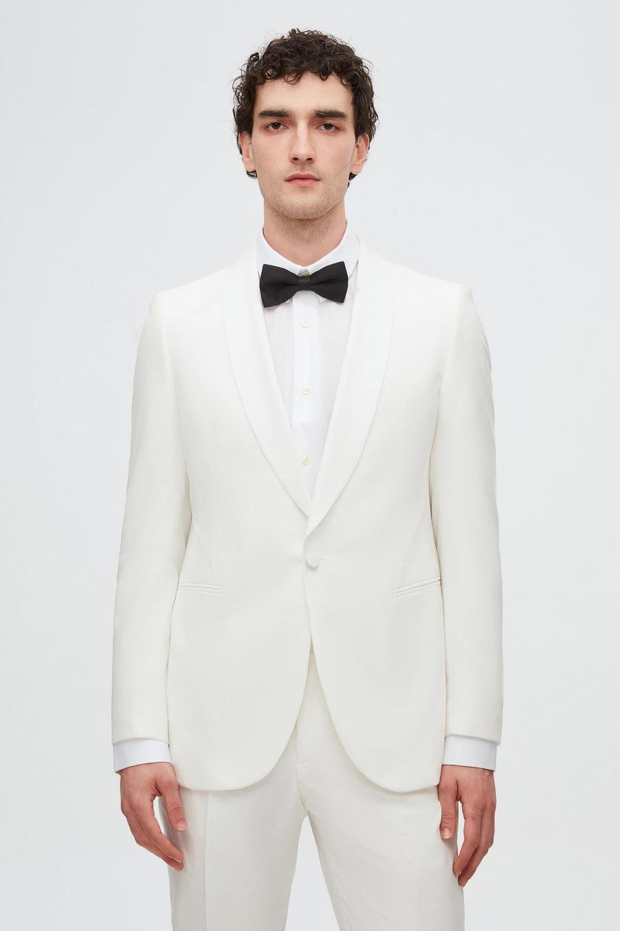 Twn Slim Fit Beyaz Düz Damatlık & Smokin Takim Elbise - 8683925027196 | D'S Damat