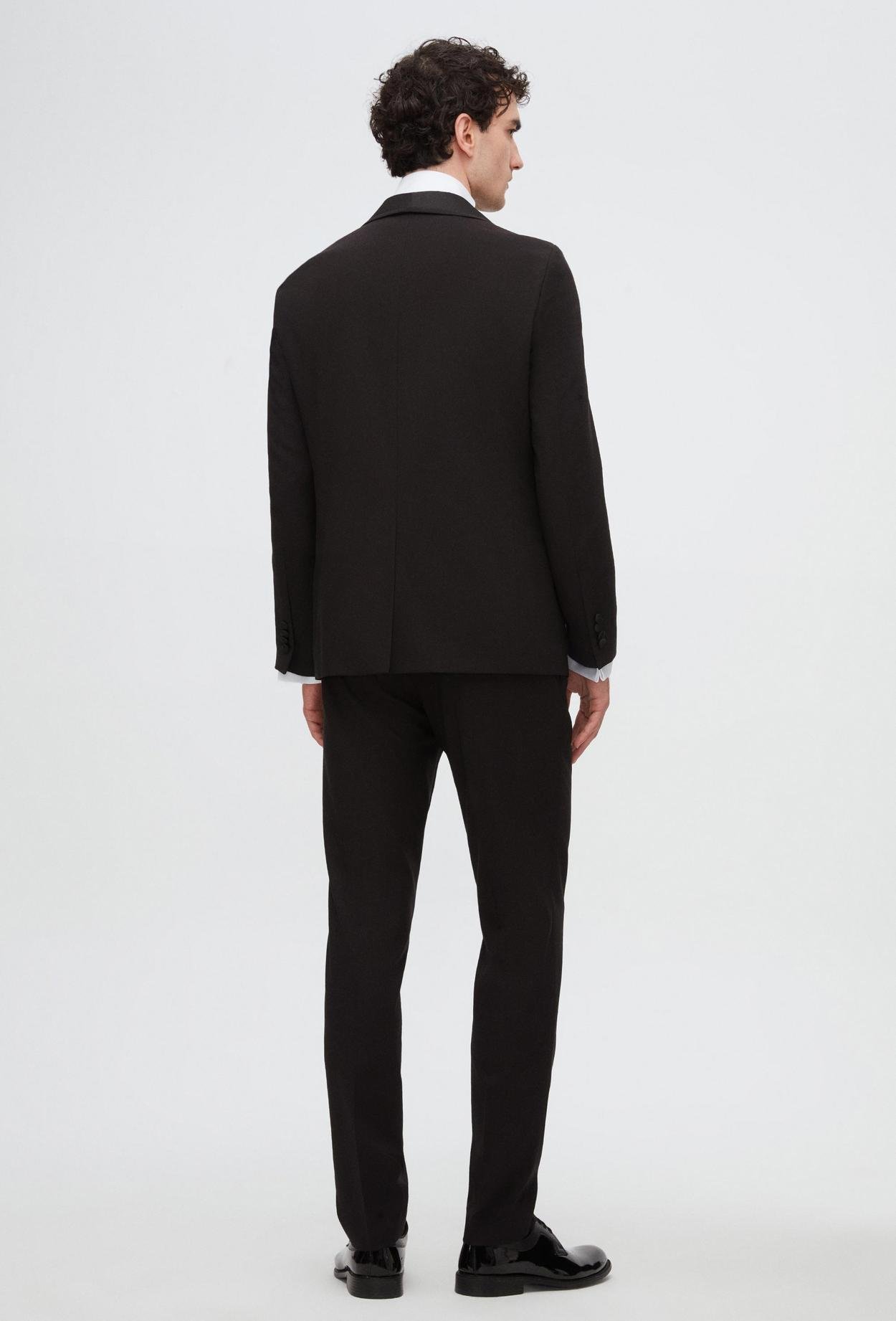 Twn Slim Fit Siyah Düz Damatlık & Smokin Yelekli Takim Elbise