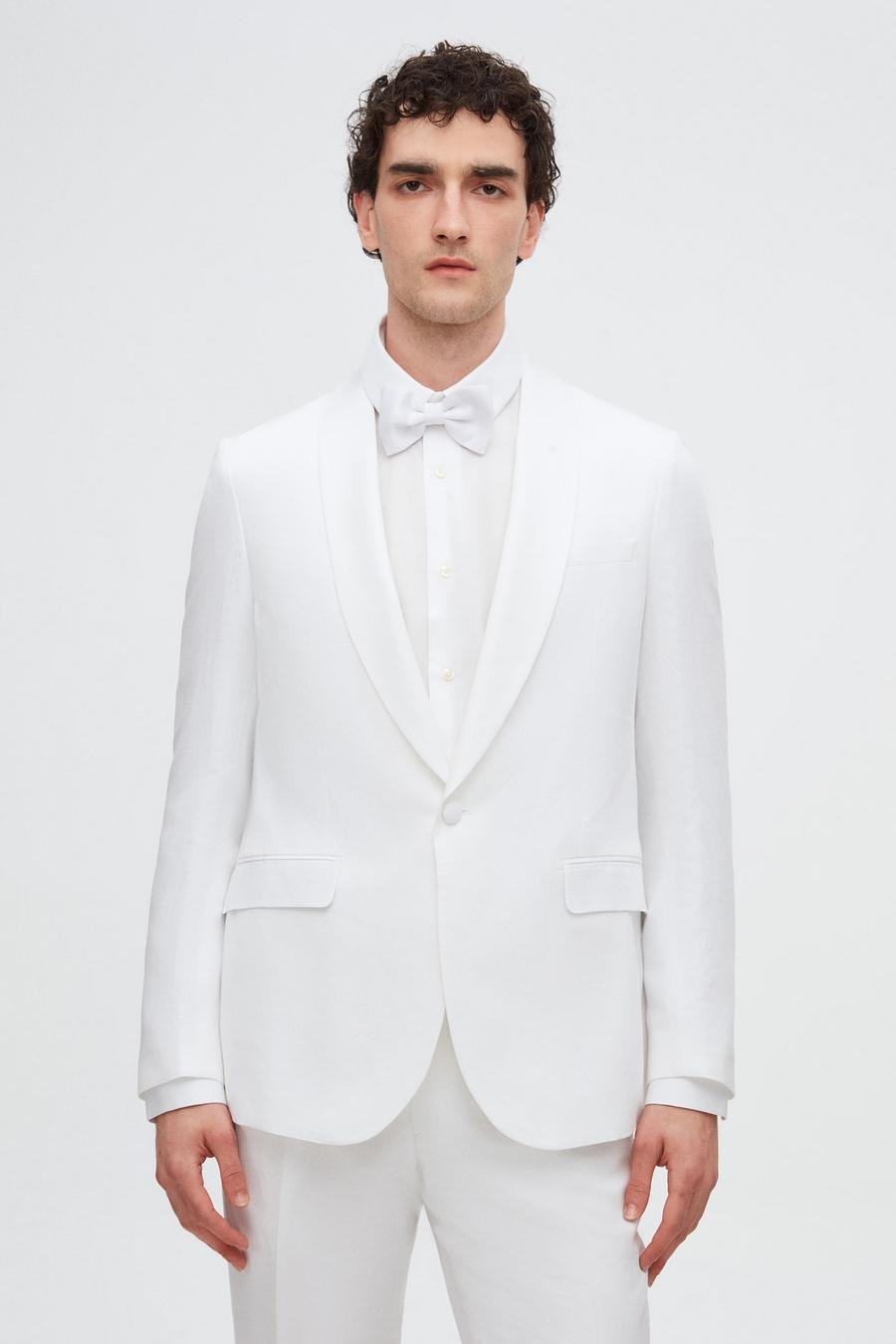 Twn Slim Fit Beyaz Düz Keten-Tencel™ Damatlık & Smokin Takim Elbise - 8683925245620 | D'S Damat