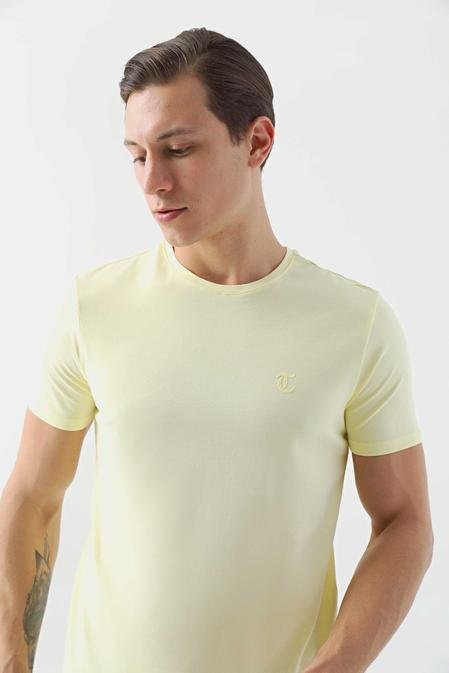 Twn Slim Fit Sarı Düz T-Shirt - 8683219966552 | D'S Damat
