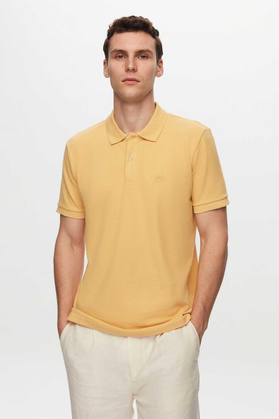 Ds Damat Regular Fit Açık Sarı %100 Pamuk Polo Yaka Nakışlı T-Shirt - 8683578024498 | D'S Damat
