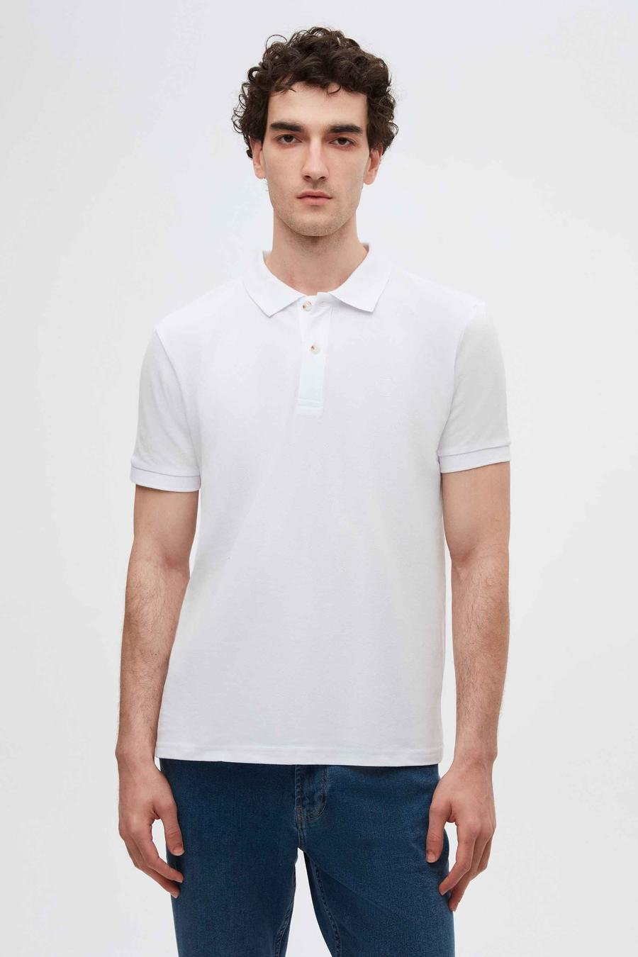Ds Damat Regular Fit Beyaz %100 Pamuk Polo Yaka Nakışlı T-Shirt - 8682060786616 | D'S Damat