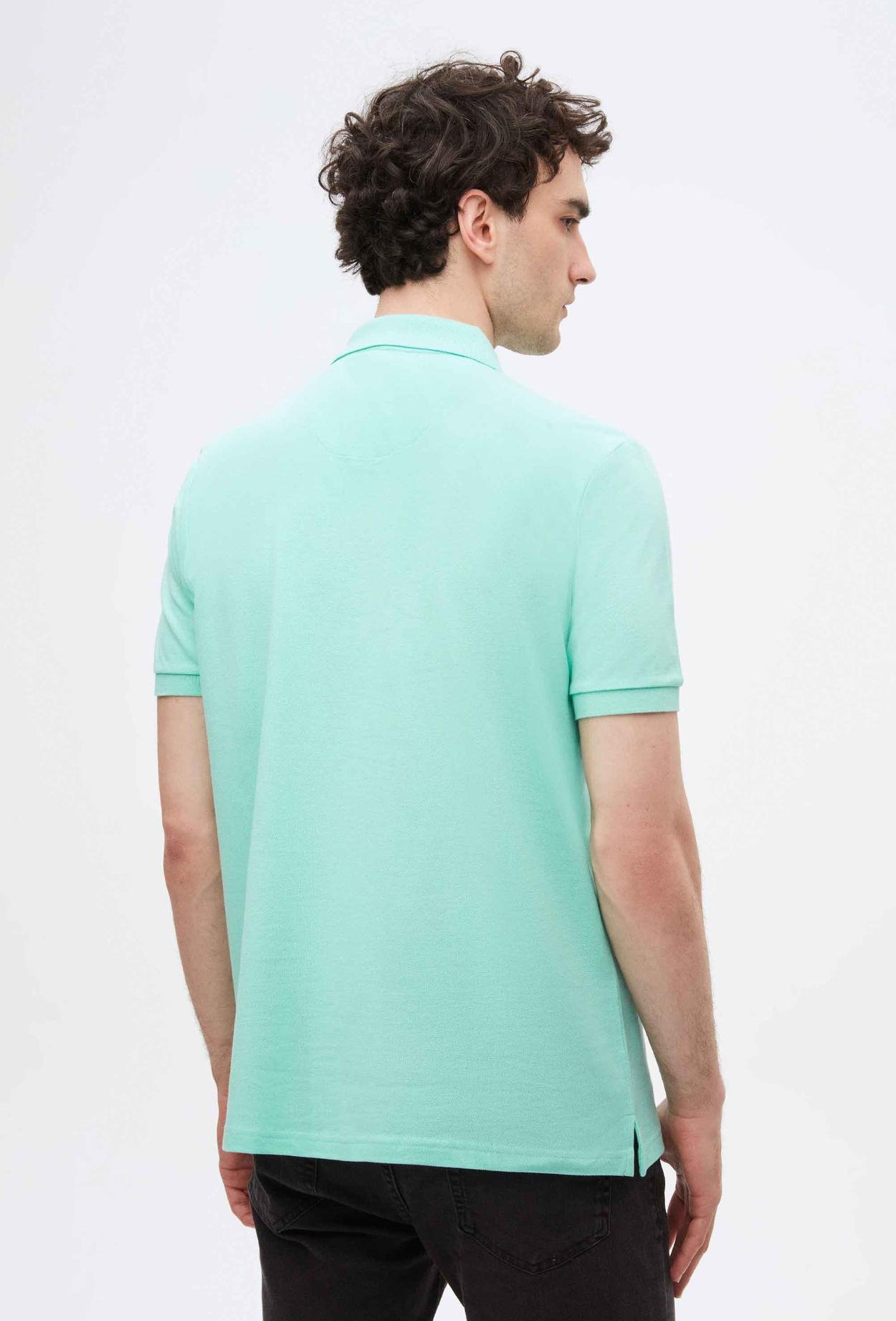 Ds Damat Regular Fit Su Yeşili Düz Örgü %100 Pamuk T-Shirt