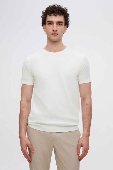 Twn Slim Fit Beyaz Rayon Triko T-Shirt - 8683219606151 | D'S Damat