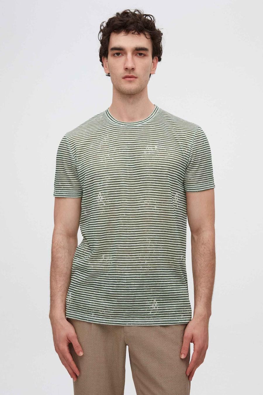 Twn Slim Fit Yeşil Çizgi Baskılı T-Shirt - 8683925125267 | D'S Damat
