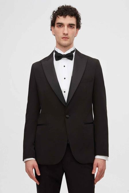 Twn Slim Fit Siyah Krep Desen Çıkma Yaka Damatlık & Smokin Takim Elbise - 8683925146699 | D'S Damat