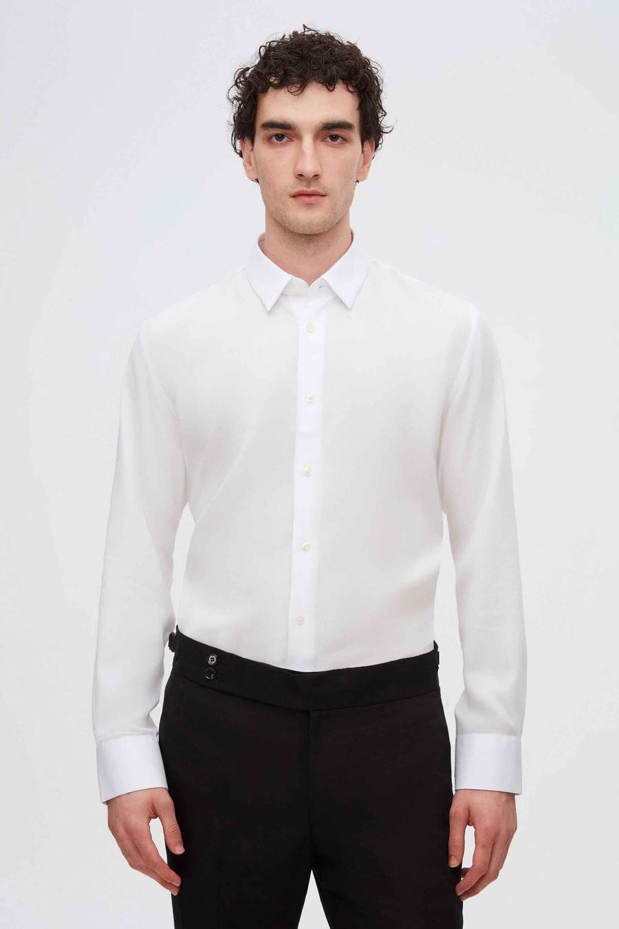 Ds Damat Slim Fit Beyaz Armürlü Tencel™ Gömlek - 8683219536977 | D'S Damat