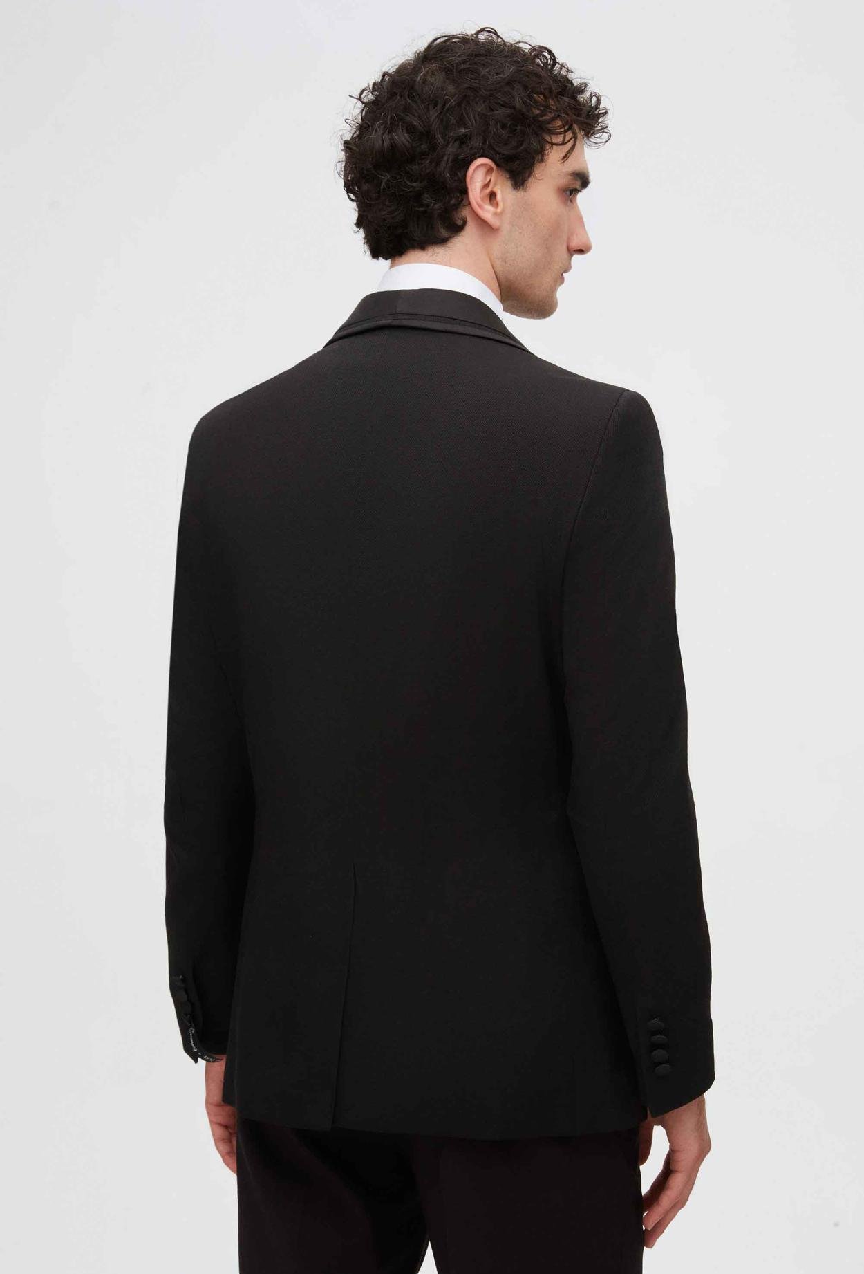 Ds Damat Slim Fit Siyah Armürlü Damatlık & Smokin Yelekli Takim Elbise