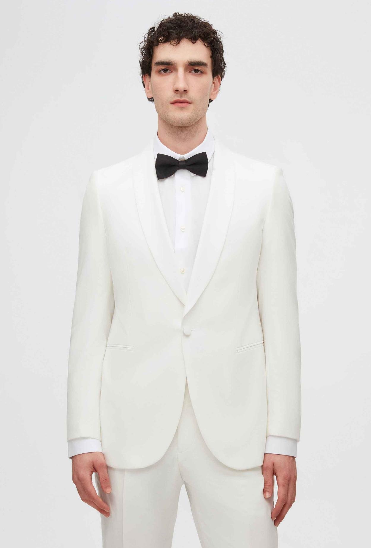 Twn Slim Fit Beyaz Düz Damatlık & Smokin Takim Elbise