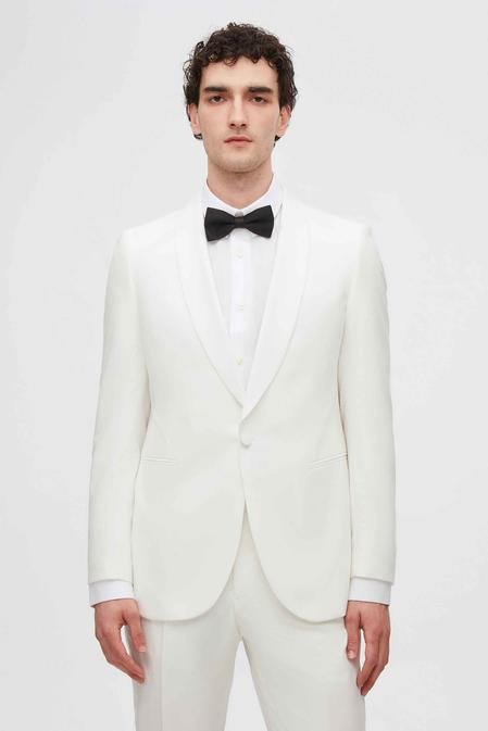 Twn Slim Fit Beyaz Düz Damatlık & Smokin Takim Elbise - 8683925027196 | D'S Damat