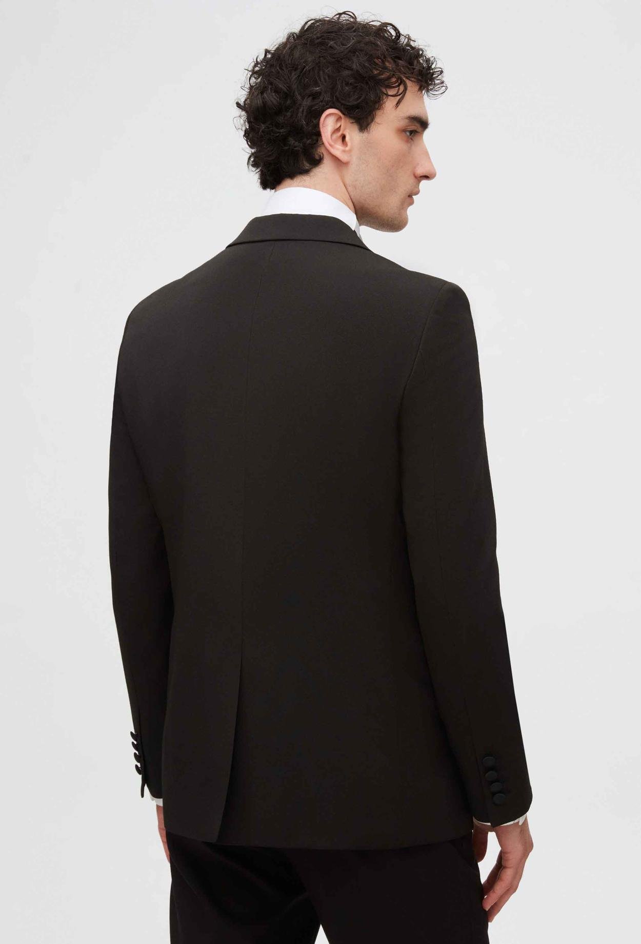 Twn Slim Fit Siyah Krep Desen Çıkma Yaka Damatlık & Smokin Takim Elbise