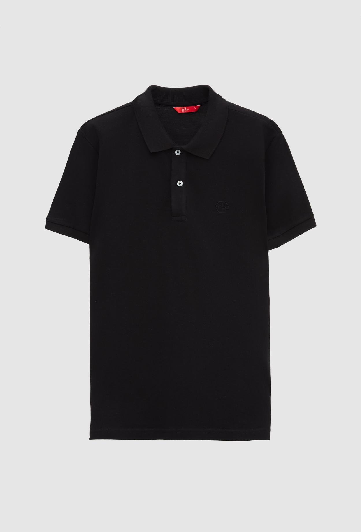 Ds Damat Regular Fit Siyah %100 Pamuk Polo Yaka Nakışlı T-Shirt