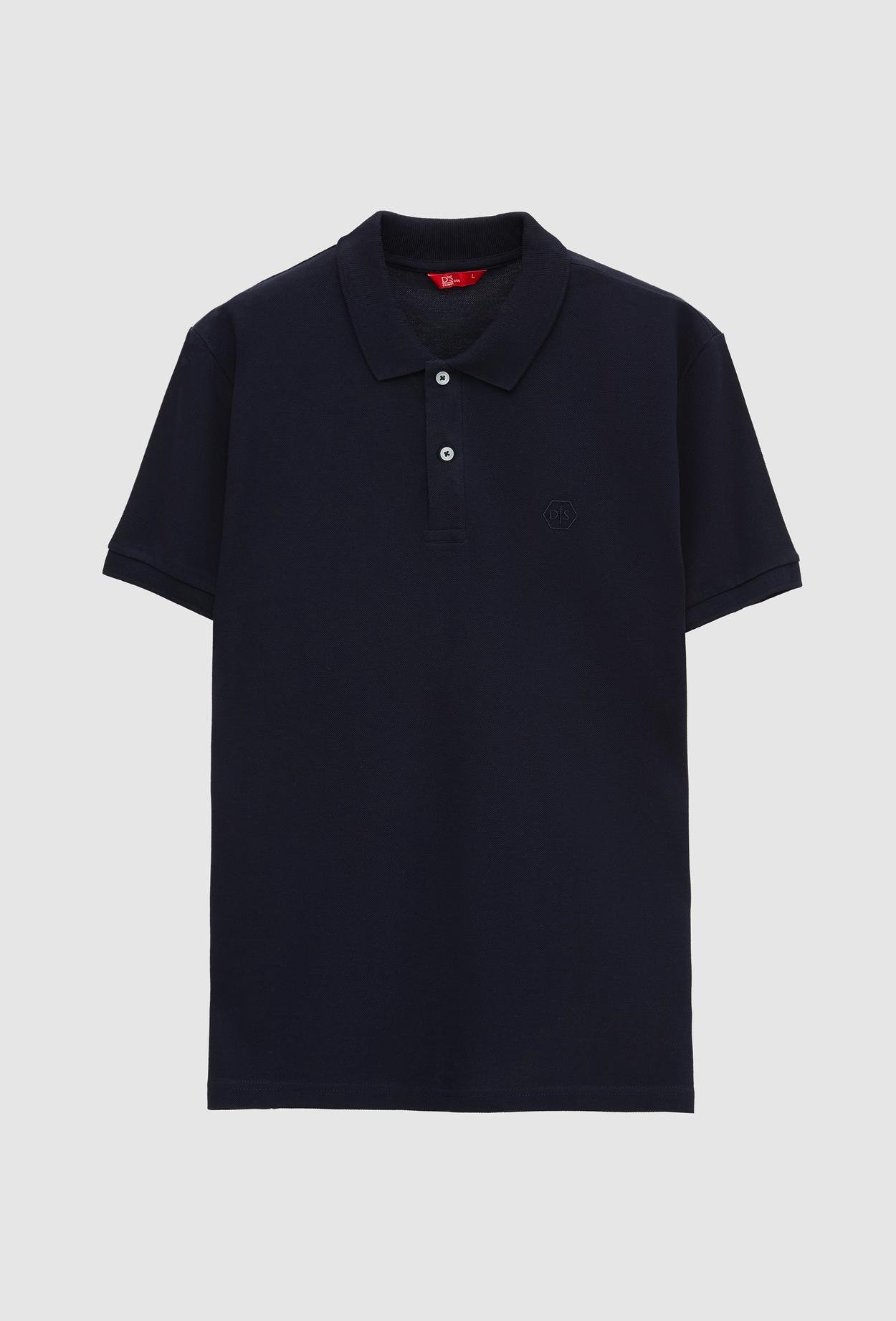 Ds Damat Regular Fit Lacivert %100 Pamuk Polo Yaka Nakışlı T-Shirt