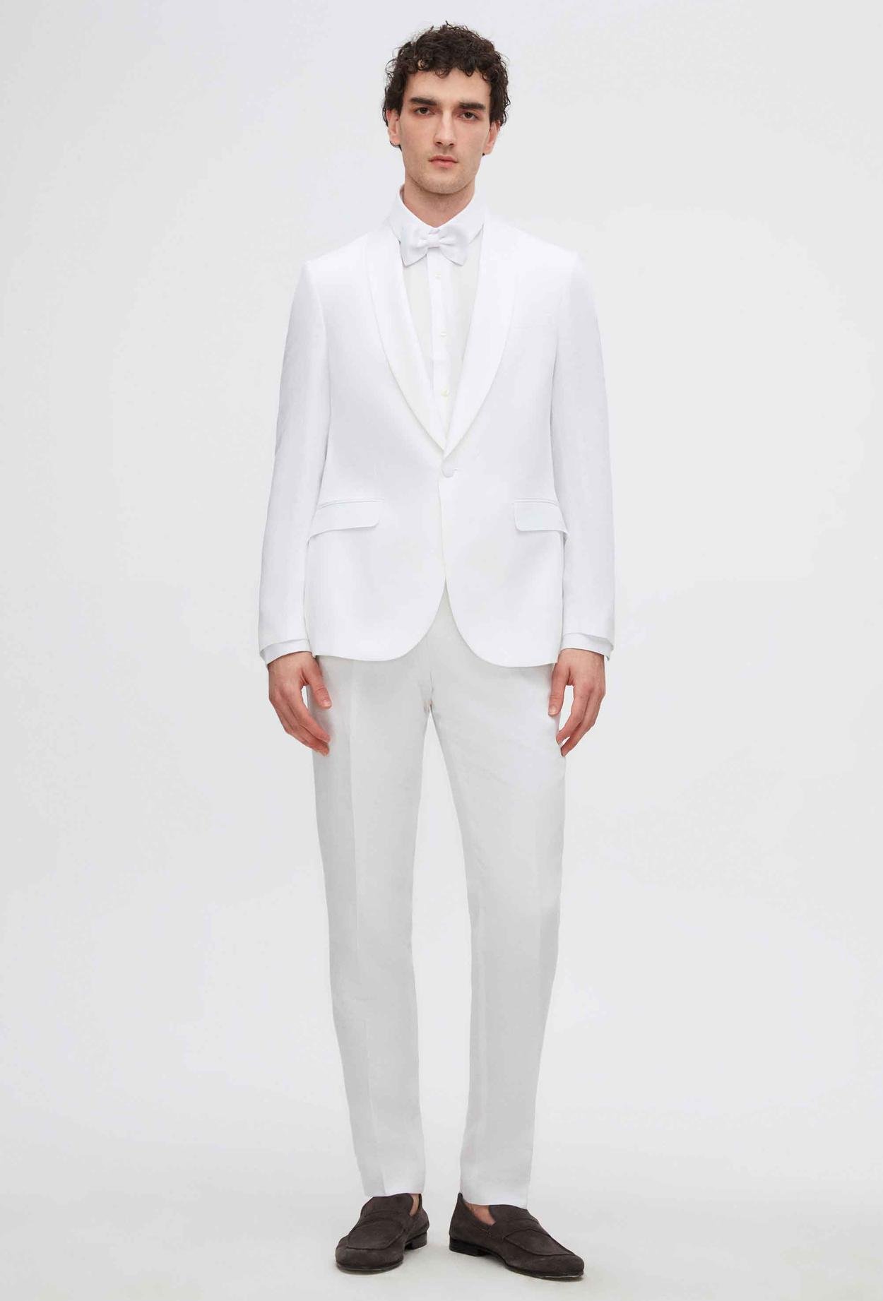 Twn Slim Fit Beyaz Düz Keten-Tencel™ Damatlık & Smokin Takim Elbise