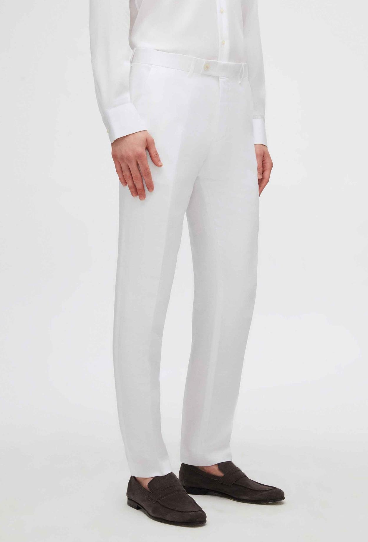 Twn Slim Fit Beyaz Düz Keten-Tencel™ Damatlık & Smokin Takim Elbise