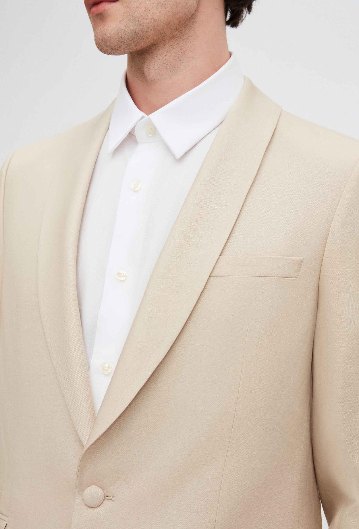 Twn Slim Fit Bej Düz Keten-Tencel™ Damatlık & Smokin Takim Elbise
