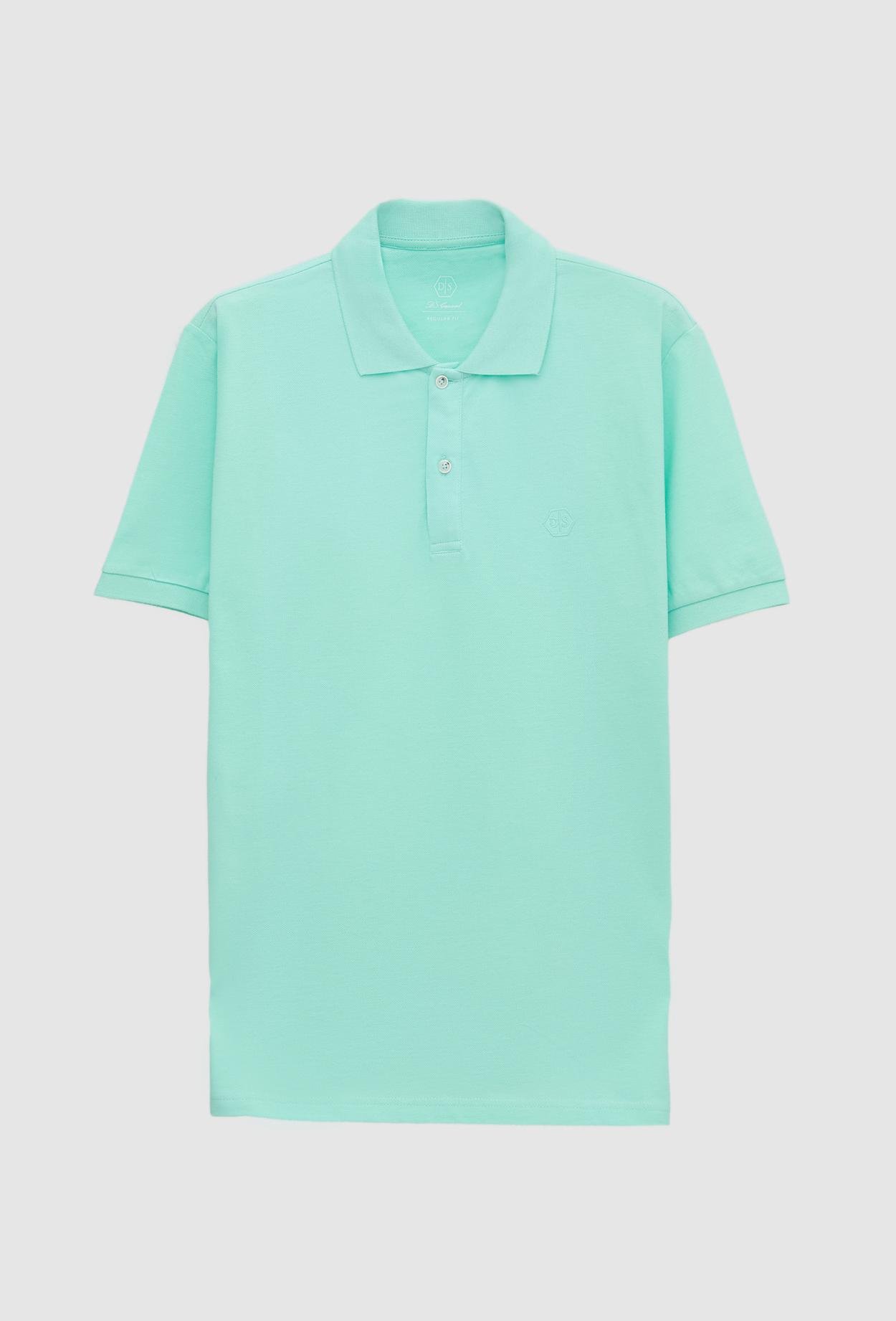Ds Damat Regular Fit Su Yeşili Düz Örgü %100 Pamuk T-Shirt