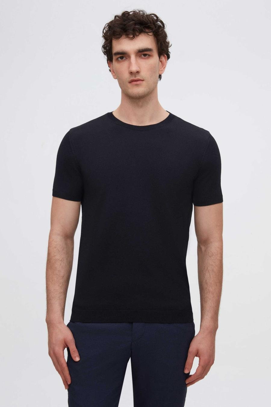 Twn Slim Fit Lacivert Rayon Triko T-Shirt - 8683219605949 | D'S Damat
