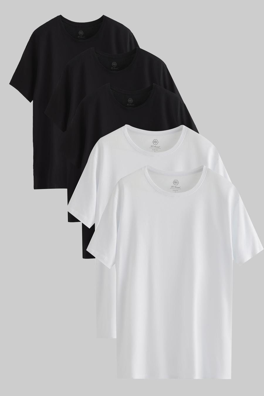 Ds Damat Slim Fit Siyah/Beyaz 5'Li T-Shirt - 8683578035777 | D'S Damat
