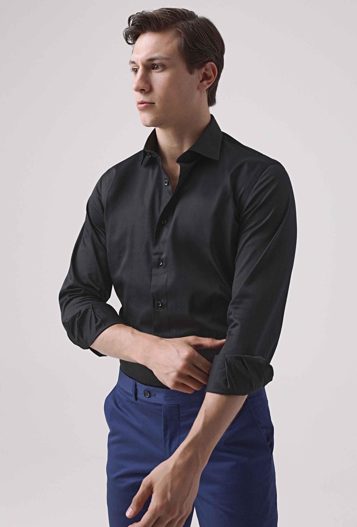 Ds Damat Slim Fit Siyah Düz Gömlek